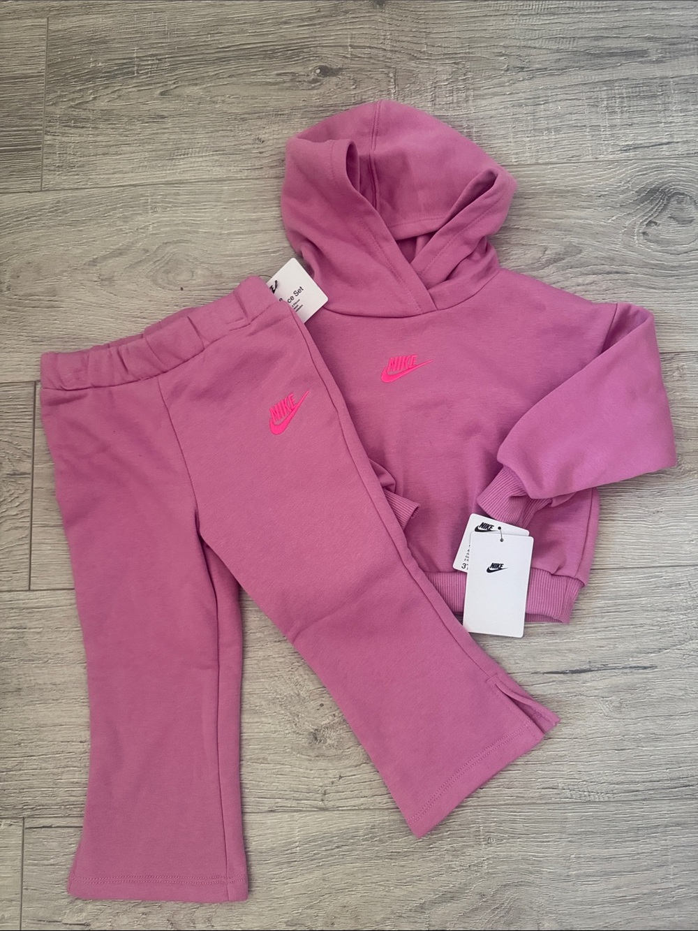 Nike Kids Pink Two Piece - Hoodie & Wide Leg Sweatpants Set 3t